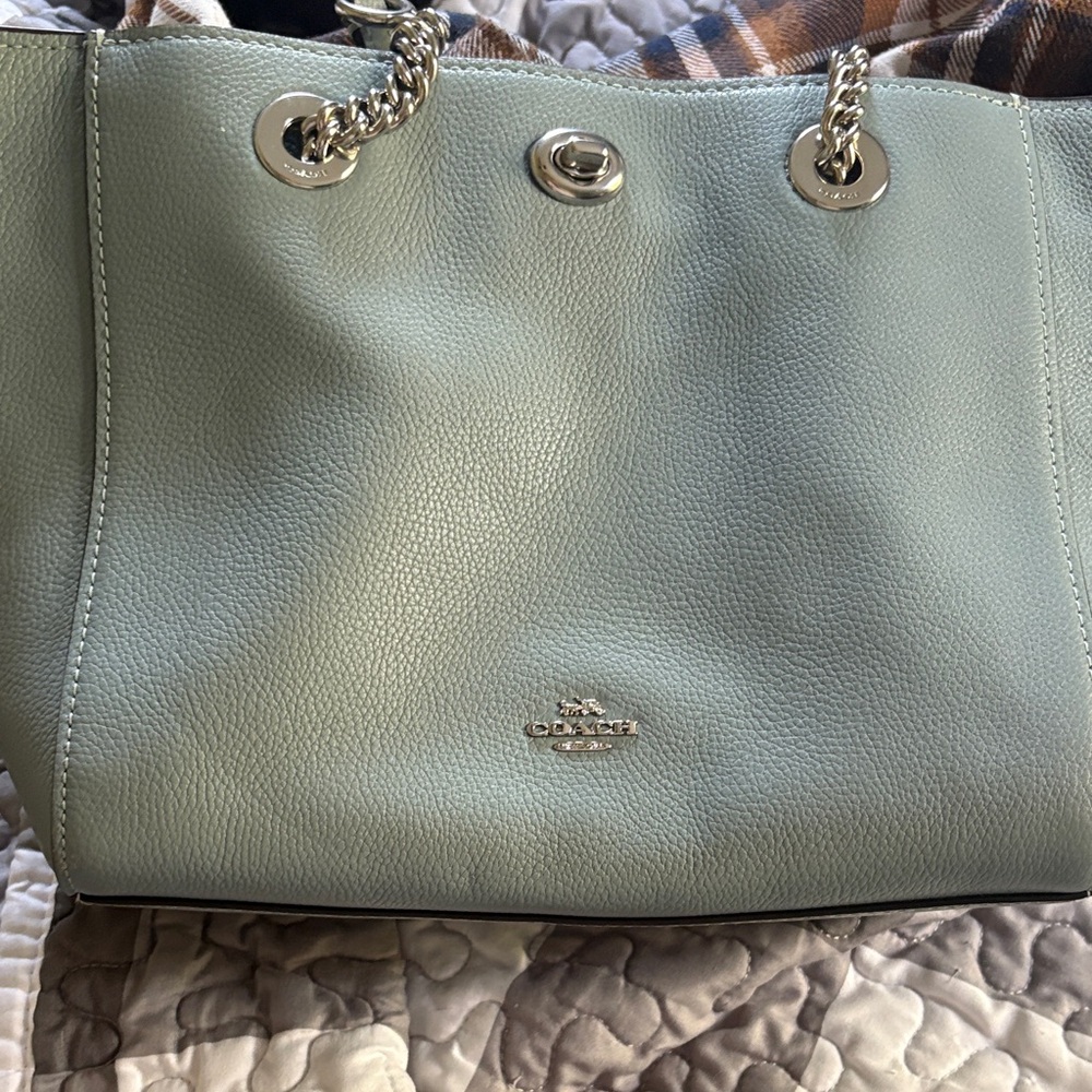Coach Teal Tote with Silver Details